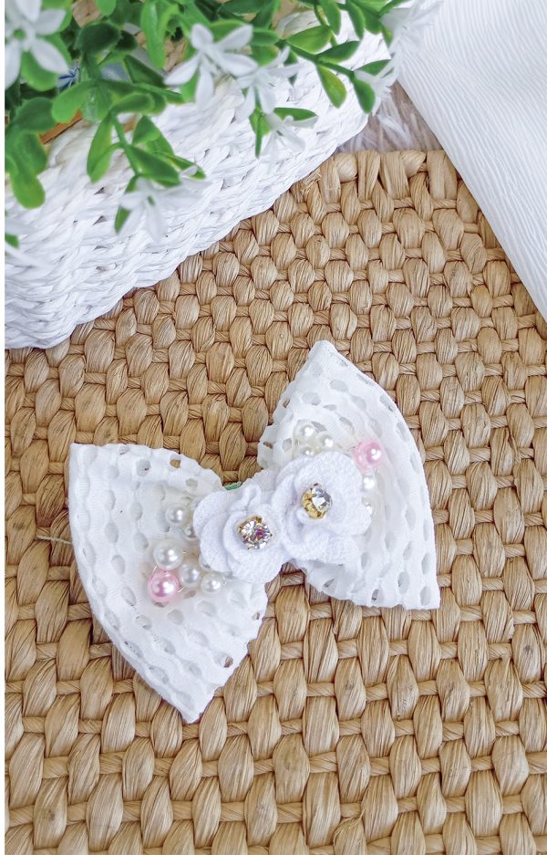 Laço Amanda - Laço de Cabelo em Tecido com Detalhes e Pérolas