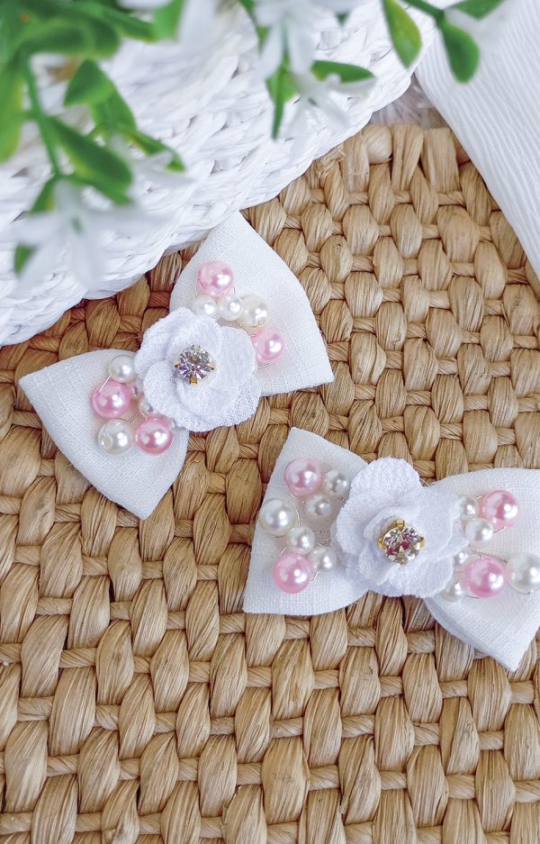 Parzinho Laço Princesa - Laços de Cabelo Parzinho Bordados com Pérolas