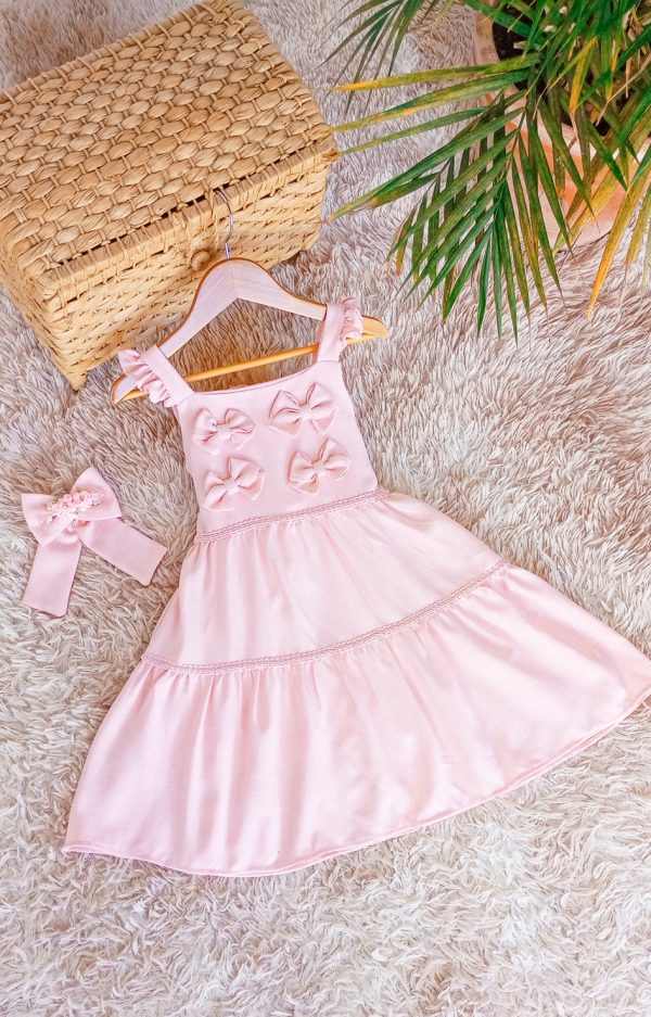 Vestido de Festa em Linho Infantil Rosa
